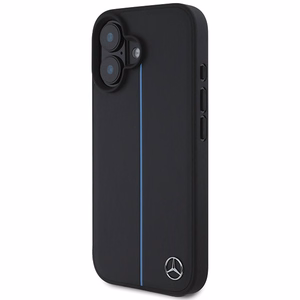 Mercedes MB Blue Line Nahkainen MagSafe Suojakuori iPhone 16:lle - Musta
