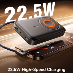 Joyroom JR-PBM02 Powerbank 22.5W 10000mAh 3in1 magneettinen induktiivinen yhteensopiva MagSafe kanssa sisäänrakennetulla kaapelilla - musta