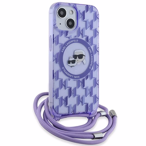 Karl Lagerfeld IML Crossbody Monogram Karl & Choupette Head MagSafe Suojakuori iPhone 15 / 14 / 13:lle - violetti