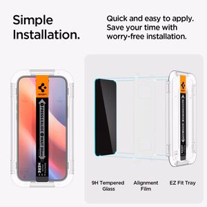 Spigen Glas.tR EzFit Privacy Tempered Glass for iPhone 15/16 with Adapter (2 pcs.)