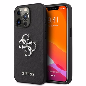 Guess Saffiano 4G Metal Logo suojakuori iPhone 13 Pro / 13 6.1":lle - musta