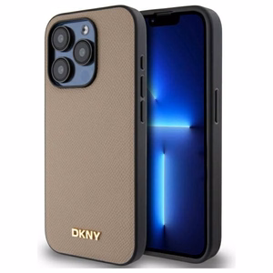 DKNY Grained Metal Logo MagSafe Suojakuori iPhone 15 Pro Max:lle - beige