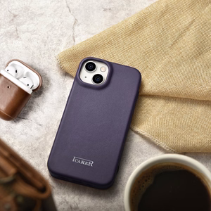 iCarer CE Premium Nahka Folio Case iPhone 14 Plus Magneettinen Flip Nahka Folio Case MagSafe Tumman violetti (WMI14220715-DP)