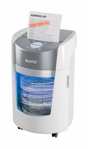 Leitz IQ OptiMax Small Office 350 – P-5-mikroleikkaava paperisilppuri, 22 l, valkoinen (83590000)