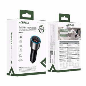 Acefast B21 75 W USB-C + USB-A -autolaturi, musta