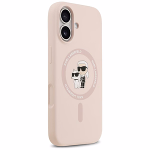 Karl Lagerfeld Silikoninen Karl&Choupette Ring MagSafe Suojakuori iPhone 17:lle - Vaaleanpunainen