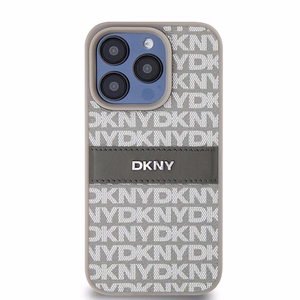 DKNY Nahkainen Mono Raita ja Metallinen Logo Suojakuori iPhone 15 Pro:lle - beige
