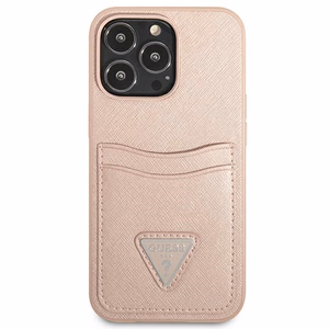 Guess GUHCP13LPSATPP iPhone 13 Pro / 13 6.1 "vaaleanpunainen / vaaleanpunainen kovakotelo SaffianoTriangle Logo Cardslot
