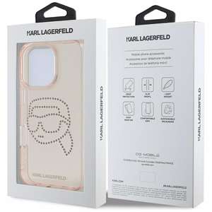 Karl Lagerfeld suojakuori iPhone 16 Pro:lle KLHCP16LHKHDCELP (IML Rhinestones S K Head) - vaaleanpunainen