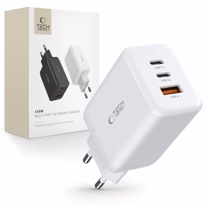 Tech-Protect C65W laturi 2x USB-C PD 65W / USB-A QC 3.0 - valkoinen