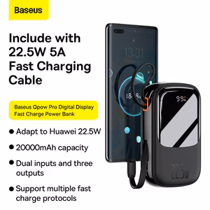 Baseus Qpow Pro 20000mAh varavirtalähde - USB + Type C - PD 22,5W Type C kaapelilla musta