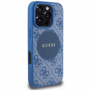 Guess HC MagSafe PU 4G Circle Classic Logo Suojakuori iPhone 16 Pro Max:lle - sininen