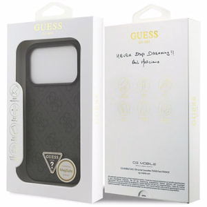 Guess Leather 4G Triangle Strass MagSafe suojakuori iPhone 17 Pro - musta