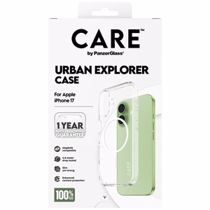 CARE by PanzerGlass Flagship Urban Explorer -suojakuori valkoisella MagSafella iPhone 17 - läpinäkyvä
