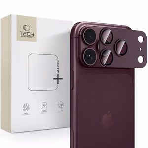 Tech-Protect Camfull Fit+ -karkaistu kameransuojalasi iPhone 18 Prolle, viininpunainen