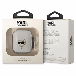 Karl Lagerfeld KLA2HNIKTCT läpinäkyvä suojus AirPods 1/2:lle Karlin pää
