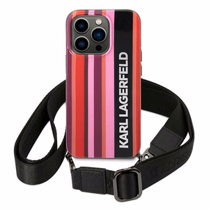 Karl Lagerfeld KLHCP14XSTSTP iPhone 14 Pro Max 6.7 kovakuori vaaleanpunainen / vaaleanpunainen Color Stripes Strap