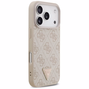 Guess Leather 4G Triangle Strass MagSafe -suojakuori iPhone 18 Pro / 17 Pro – vaaleanpunainen