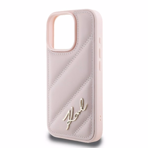 Karl Lagerfeld Quilted Signature Suojakuori iPhone 16 Pro:lle - vaaleanpunainen