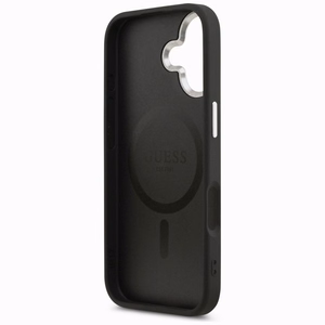 Guess MagSafe PU Nahkainen Suojakuori Triangle Logo -logolla ja hopeisella metallikamerakehyksellä iPhone 17:lle - Musta