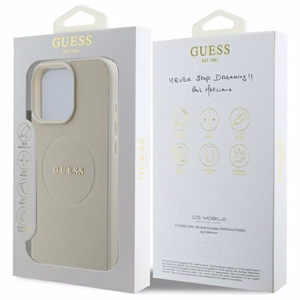 Guess Grained Gold Ring MagSafe Suojakuori iPhone 16 Pro Max:lle - Beige