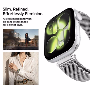 Spigen WBM4 hihna Apple Watch 8 / 9 / 10 / 11 / SE (40 / 41 / 42 mm) hopeinen