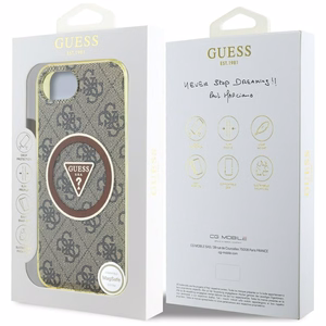GUESS IML Metal Glitter 4G Circle Triangle MagSafe Alkuperäinen Suojakuori iPhone 17e/16e:lle - Ruskea