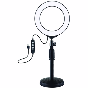 LED-rengaslamppu 16 cm pöytäkiinnikkeellä enintään 33 cm, USB, RGBW