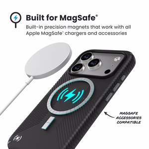 Speck Presidio2 Grip MagSafe suojakuori iPhone 17 Pro -laitteelle, Black / Slate Grey -värinen