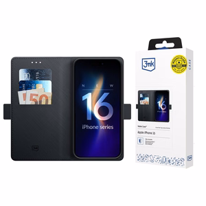 3mk Wallet Case iPhone 16:lle - Musta