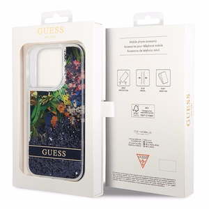 Guess Flower Liquid Glitter Suojakuori iPhone 14 Pro Max:lle - sininen
