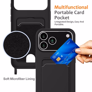 Musta nestesilikoninen suojakuori puhelimelle iPhone 18 Pro / 17 Pro, korttipidike ja hihna