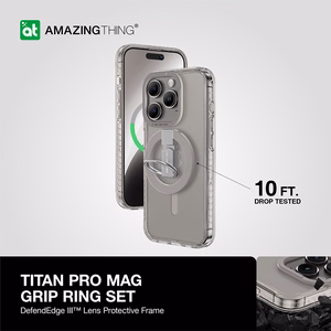Amazing Thing Titan Pro Mag Ring Grip Suojakuori 10FT IP156.1PTRGY iPhone 15 Pro:lle titaani