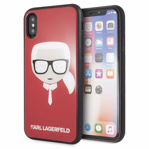 Karl Lagerfeld Iconic Glitter Karlin pää iPhone X / Xs Suojakuori - Punainen