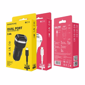 Borofone BZ13 Extreme autolaturi 2 USB-A-liitännällä, 12 W, Lightning-kaapelilla, musta