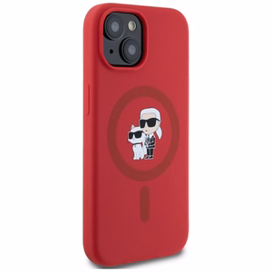 Karl Lagerfeld Silicone Karl&Choupette Heads Ring MagSafe iPhone 15 Case - Red