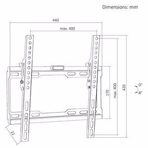 Maclean MC-187 – TV-seinäteline, 32–75-tuuman, VESA 400×400, enintään 45 kg, musta, kallistus 0°–8°