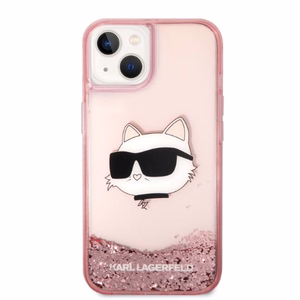 Karl Lagerfeld Glitter Choupette Head suojakuori iPhone 14 Plus:lle - vaaleanpunainen