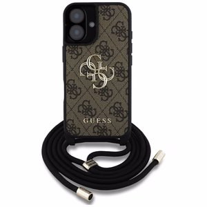 Guess 4G Big Logo Cord Strap Crossbody suojakuori iPhone 16 Plus:lle - ruskea