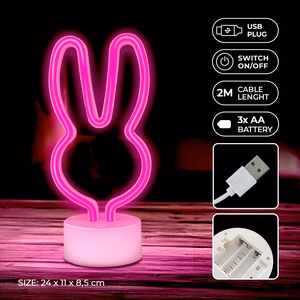 Neon LED jalustalla RABBIT vaaleanpunainen USB-C FSC-10 Forever Light