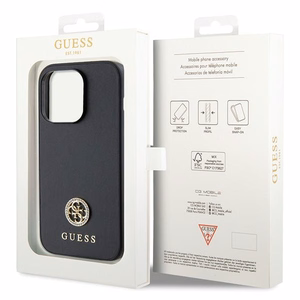 Guess GUHCP15LPS4DGPK iPhone 15 Pro 6,1 musta/musta kovakuori Strass Metal Logo