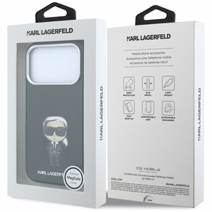 KARL LAGERFELD -kotelo mallille IPHONE 18 Pro/ 17 Pro MagSafe-yhteensopiva (Smooth Ikonik Sketch) (väri: musta)