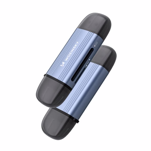 Harmaa alumiininen SD- ja microSD-muistikortinlukija Wozinsky WCR-5G USB-A 3.0 / USB-C 3.0 -liitännällä
