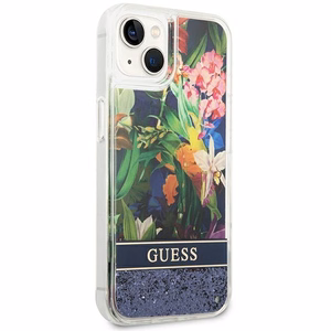 Guess GUHCP14MLFLSB iPhone 14 Plus 6.7 "sininen / sininen kovakotelo Kukka Nestemäinen Glitteri