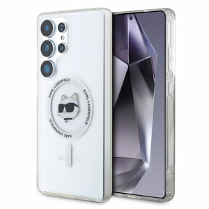 Karl Lagerfeld Button Choupette Head Printed Logo MagSafe Suojakuori Samsung Galaxy S25 Ultra Valkoinen