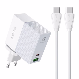 Charger LDnio "A2620C" White 65W (PD / QC3.0) + "Type-C / Type-C" 100cm cable