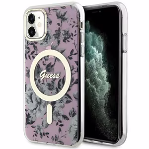 Guess GUHMN61HCFWSP iPhone 11 / Xr 6.1 vaaleanpunainen/vaaleanpunainen kovakuori Flower MagSafe