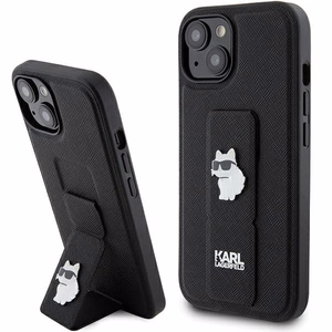 Karl Lagerfeld Gripstand Saffiano Choupette Pins Suojakuori iPhone 15:lle - musta