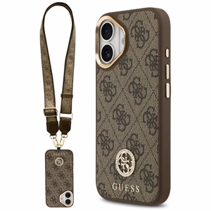 Guess 4G Strass Logo & Big Strap Metal Buttons MagSafe suojakuori iPhone 17 - ruskea