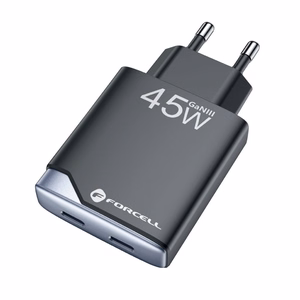 Puhelinlaturi Forcell F-Energy Ultra Slim GaN III 2 x USB C PD QC4.0 3A 45W B245201(2C) musta